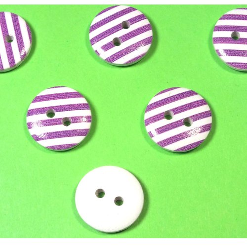 Lot 6 boutons bois : rond motif rayure 15mm (06)