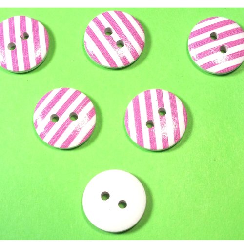 Lot 6 boutons bois : rond motif rayure 15mm (11)