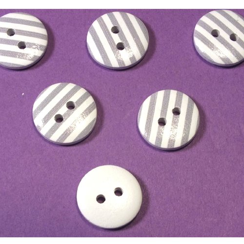 Lot 6 boutons bois : rond motif rayure 15mm (12)