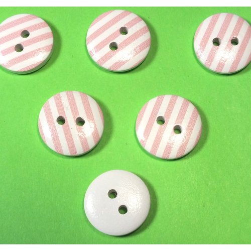 Lot 6 boutons bois : rond motif rayure 15mm (13)