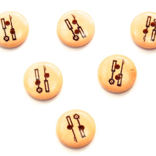 Lot 6 boutons bois : rond thème mercerie outils couture 15mm (31)