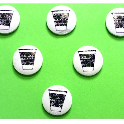Lot 6 boutons bois : rond thème mercerie dé à coudre 15mm (10)