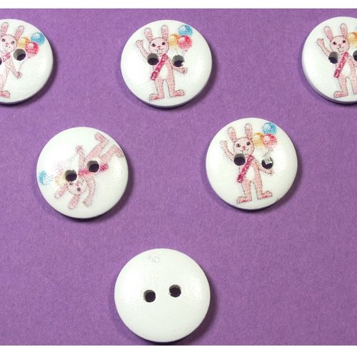 Lot 6 boutons bois : rond thème fête forraine 15mm (02)
