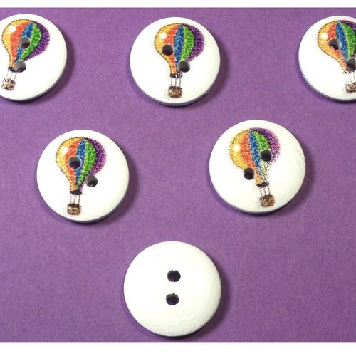Lot 6 boutons bois : rond thème fête forraine 15mm (08)