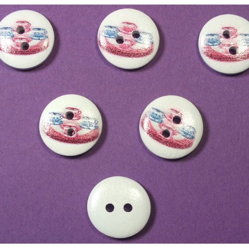 Lot 6 boutons bois : rond thème fête forraine 15mm (10)
