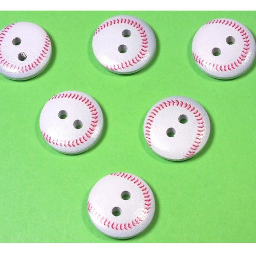 Lot 6 boutons bois : rond motif  ballon 15mm (02)