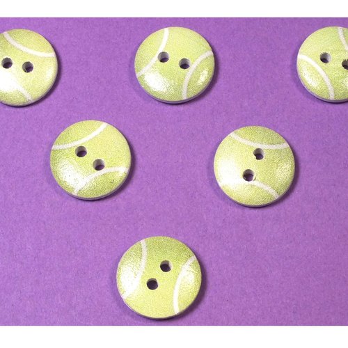 Lot 6 boutons bois : rond motif  ballon 15mm (03)