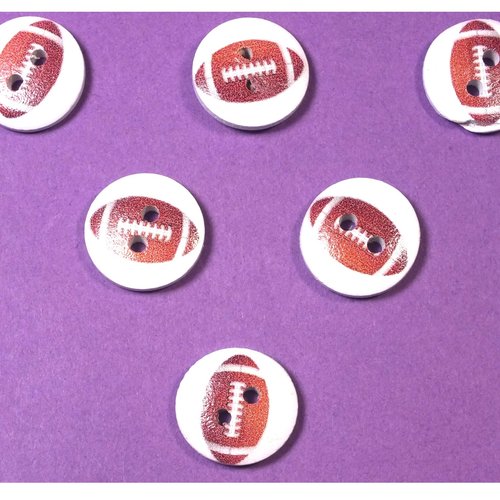 Lot 6 boutons bois : rond motif  ballon 15mm (04)