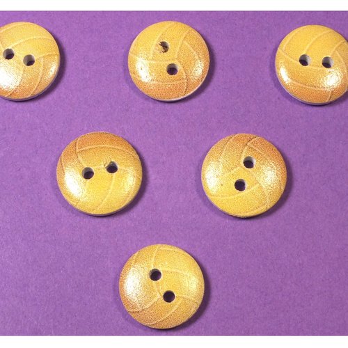 Lot 6 boutons bois : rond motif  ballon 15mm (05)