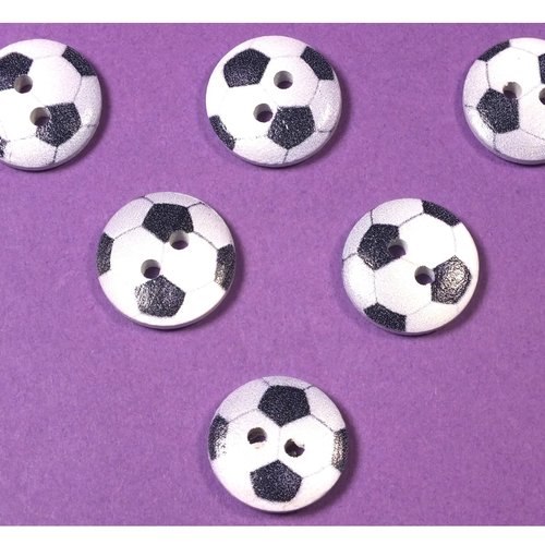 Lot 6 boutons bois : rond motif  ballon 15mm (06)
