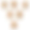 Lot 6 boutons bois : rond motif fleur 15mm (158)