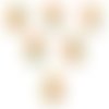 Lot 6 boutons bois : rond motif fleur 15mm (159)