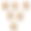 Lot 6 boutons bois : rond motif fleur 15mm (161)
