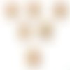 Lot 6 boutons bois : rond motif fleur 15mm (162)