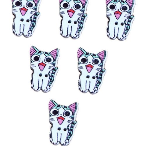 Lot 6 boutons bois : chat 26*16mm (25)