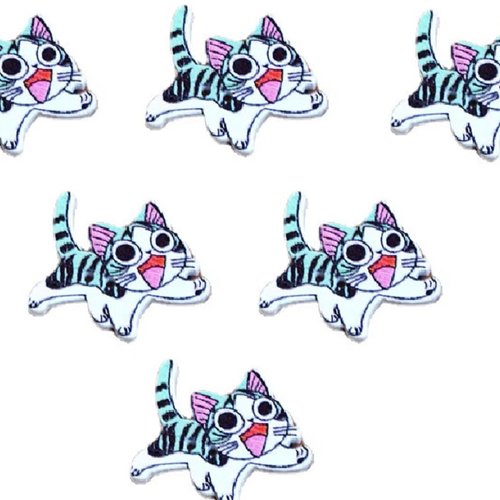Lot 6 boutons bois : chat 27*23mm (21)