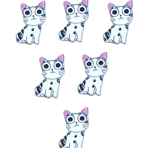Lot 6 boutons bois : chat 26*15mm (23)