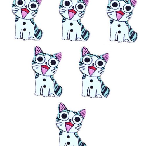 Lot 6 boutons bois : chat 26*15mm (24)