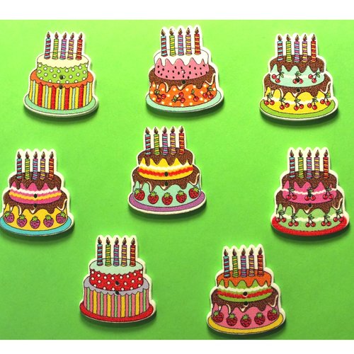 Lot 8 boutons bois : gateau 30*26mm (04)