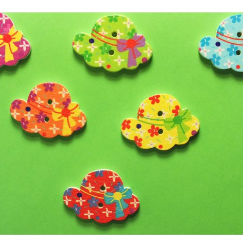 Lot 6 boutons bois : chapeau 28*20mm (04)