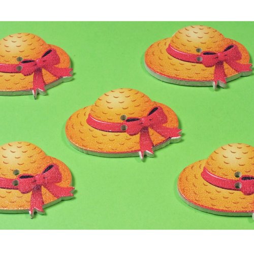 Lot 5 boutons bois : chapeau 30*22mm (05)