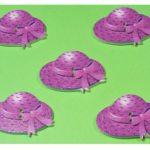 Lot 5 boutons bois : chapeau 30*22mm (08)