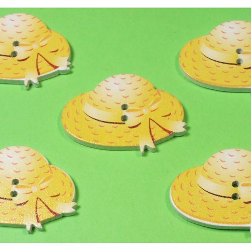Lot 5 boutons bois : chapeau 30*22mm (09)