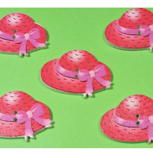 Lot 5 boutons bois : chapeau 30*22mm (10)