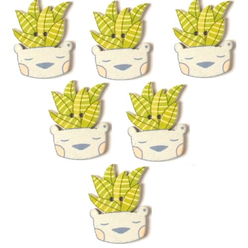 Lot 6 boutons bois : cactus 26*19mm (01)