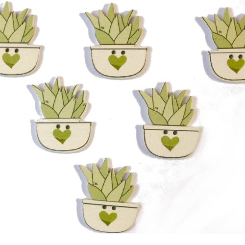 Lot 6 boutons bois : cactus 25*18mm (02)