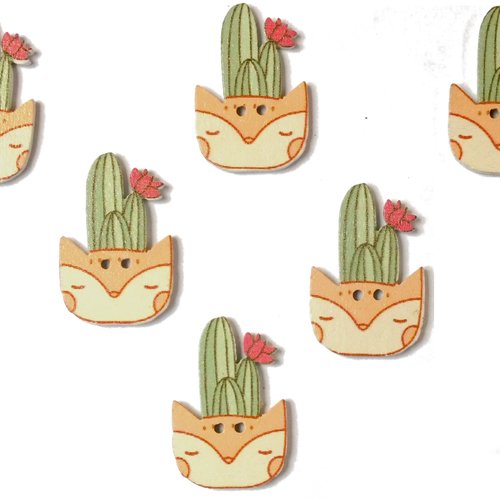 Lot 6 boutons bois : cactus 27*17mm (03)