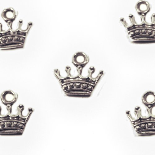 Lot 5 charms/breloques  plaqué argent : couronne 14*13 mm (01)