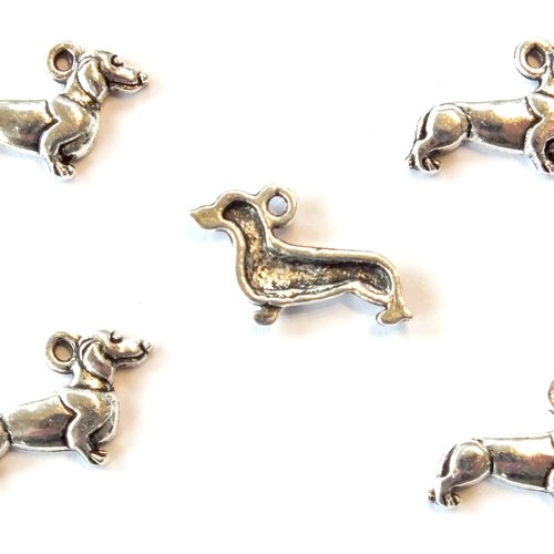 Lot 5 charms/breloques  plaqué argent : chien teckel 19*13mm (03)