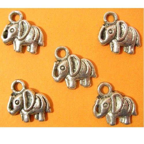 Lot 10 charms/breloques  plaqué argent : éléphant  12*8mm (01)