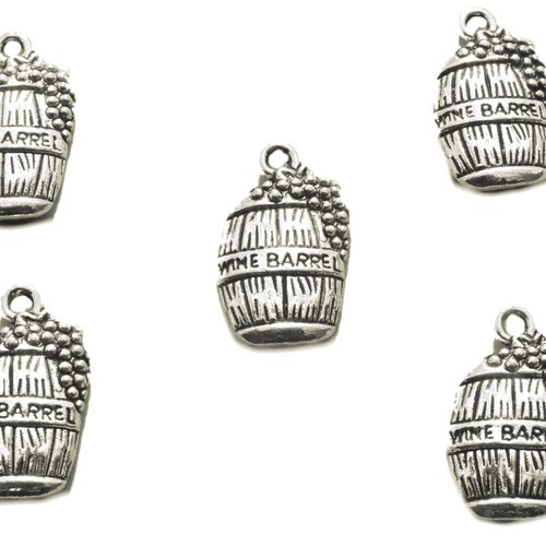 Lot 5 charms/breloques  plaqué argent : tonneau 19*11mm (01)
