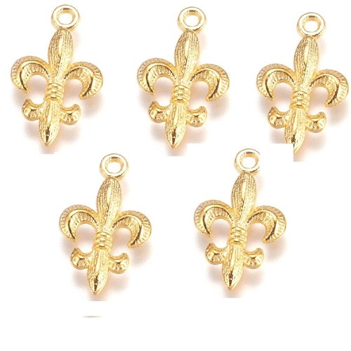 Lot 5 charms/breloques  plaqué doré fleur de lys 23*14mm (01)