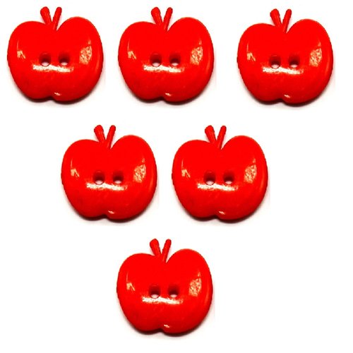 Lot 6 boutons acryliques : pomme rouge 16*14mm (03)