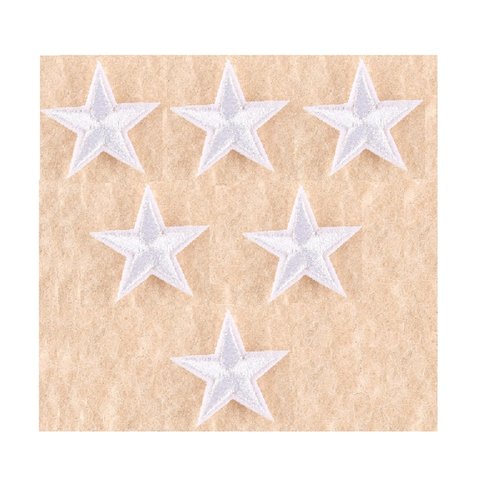 Lot 6 appliques tissu thermocollant : étoile blanche 3cm (03)