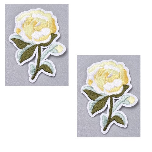 Lot 2 appliques tissus thermocollant : fleur jaune/blanche 6*5cm (01)