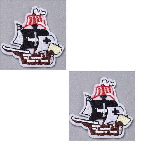 Lot 2 appliques tissu thermocollant : voilier 6*5cm (02)