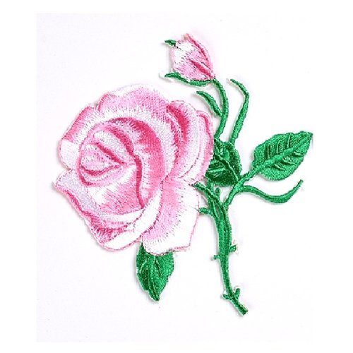 Applique tissu thermocollant : rose couleur rose/blanc 10*8cm (15)
