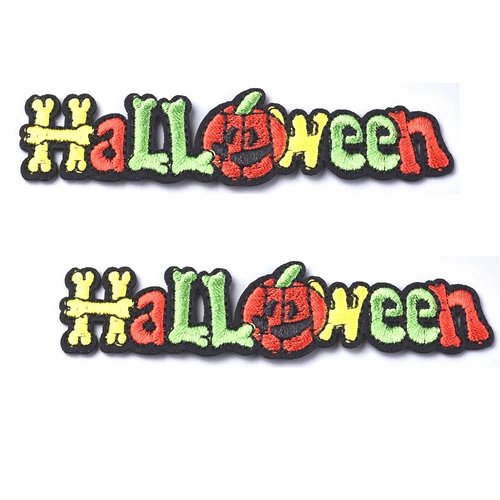 Lot 2 appliques tissu thermocollant : halloween 10*2cm