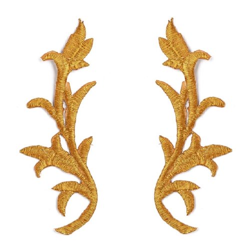 Lot 2 appliques tissu thermocollant : ornement gold 12*4cm (15)