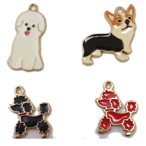 Lot 4 charms/breloques  plaqué doré : chien de 25 à 17mm (25)