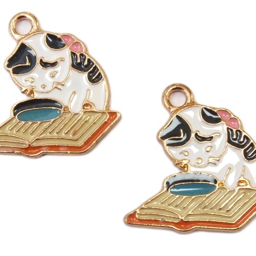 Lot 2 charms/breloques  plaqué doré : chat 24*22mm (07)