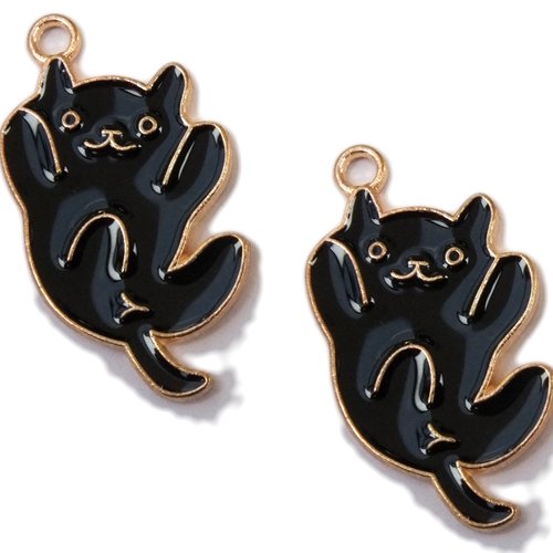 Lot 2 charms/breloques  plaqué doré : chat 29*16mm (08)