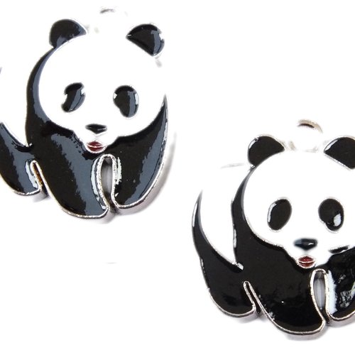 Lot 2 charms/breloques  plaqué argenté : panda 21*14mm (02)