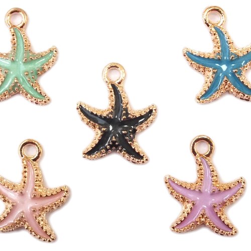 Lot 5 breloques/charms metal dores : étoile mer 15mm (01)
