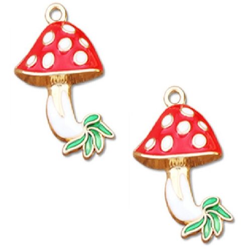 Lot 2 breloques/charms metal dores : champignon 26*16mm (04)