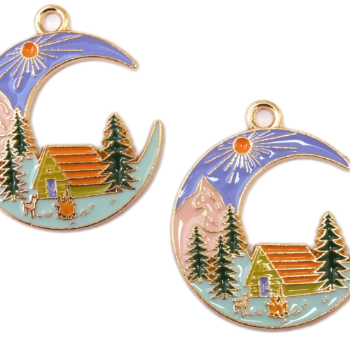 Lot 2 breloques/charms metal dores : lune 31*27mm (03)